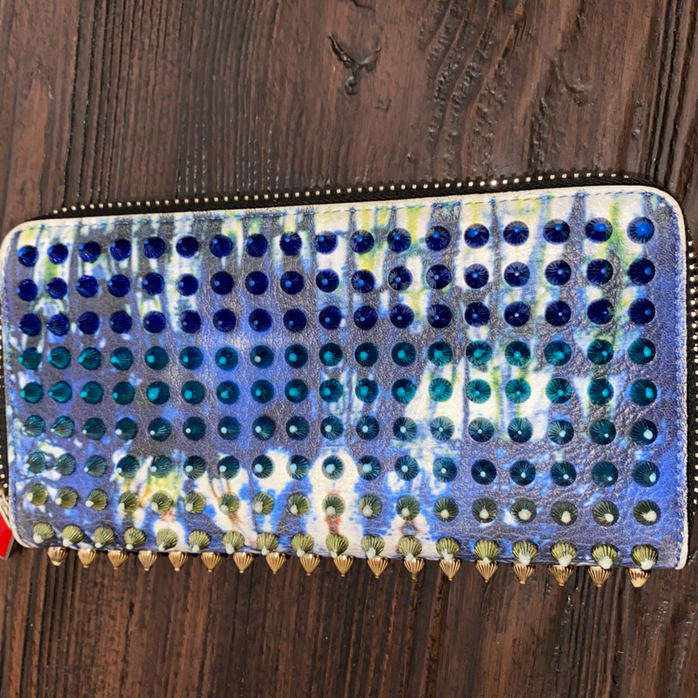 Christian Louboutin Panettone Spike Leather Zip Around Long Wallet Zippy
